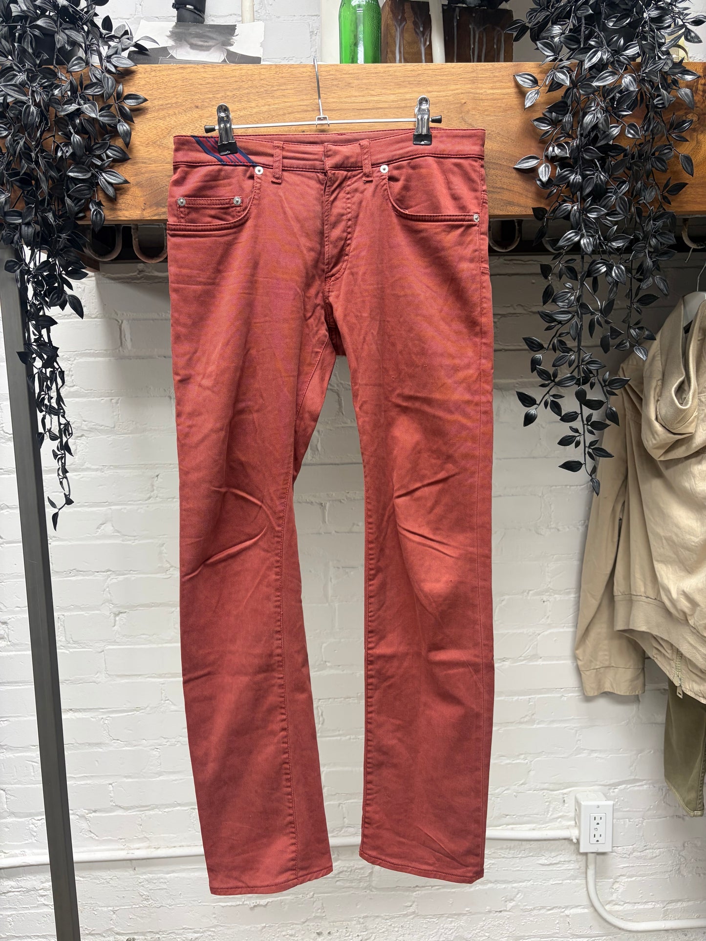 Dior Homme Red Skinny Jeans with Striped Belt Loop Accent