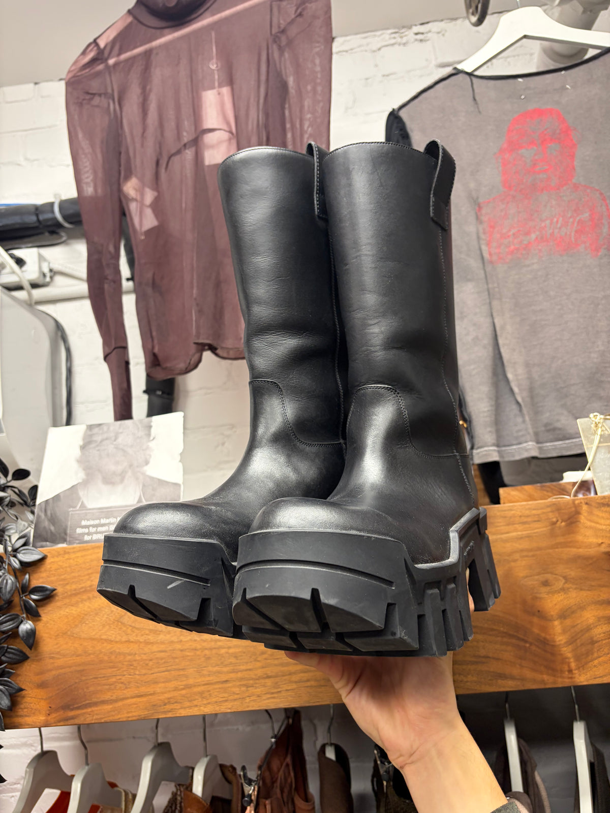 Balenciaga 'Bulldozer' Black Leather Platform Sole Combat Boots