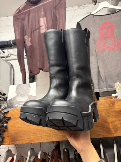 Balenciaga 'Bulldozer' Black Leather Platform Sole Combat Boots