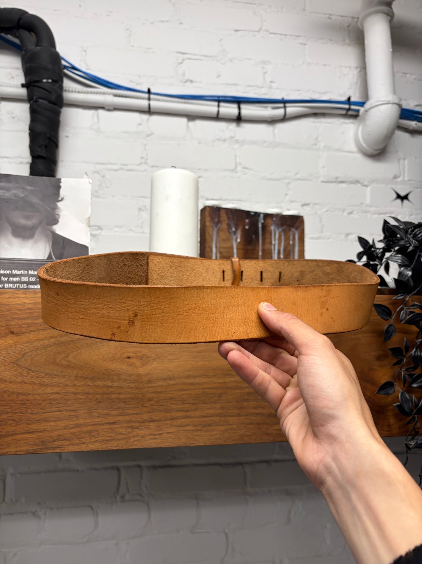 Yohji Yamamoto Mainline ‘Studded Buckle’ Brown Calfskin Leather Belt
