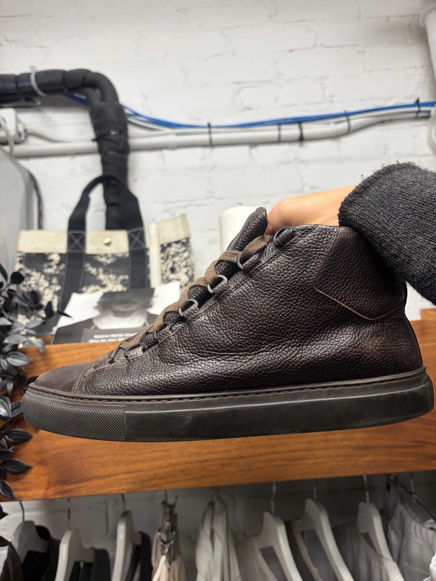 Balenciaga ‘Arena’ Chocolate Brown Leather Low Top Sneakers