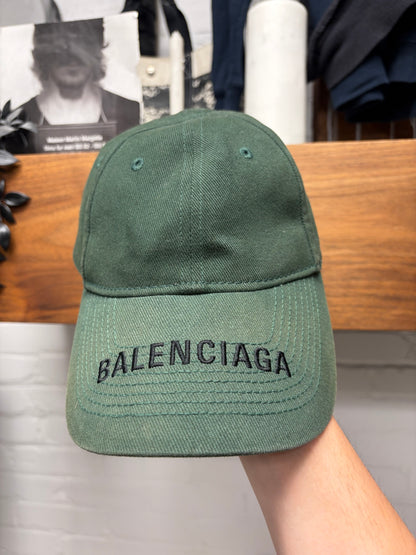 Balenciaga Green Embroidered ‘Brim Logo’ Baseball Hat