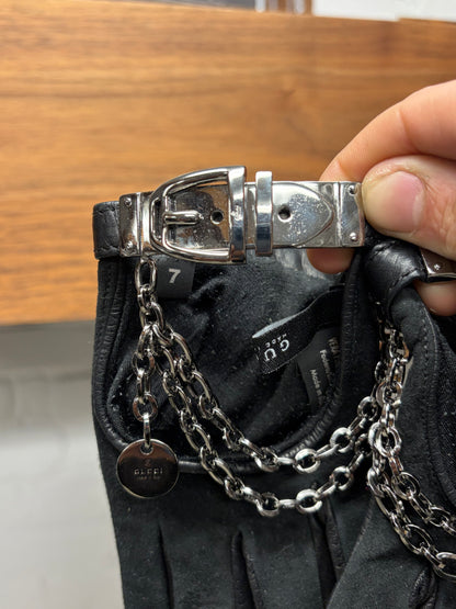 2005 Gucci by Frida Giannini ‘Chain Wristlet’ Black Suede Driver’s Gloves