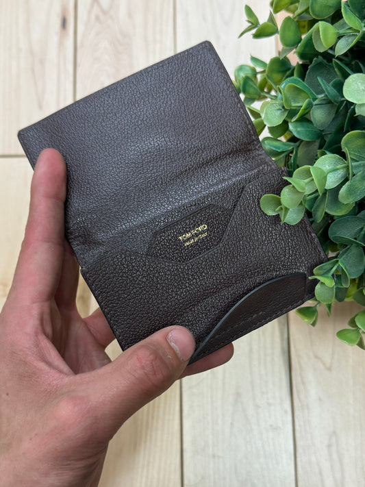 Tom Ford Brown Pebbled Calfskin Leather Cardholder Wallet