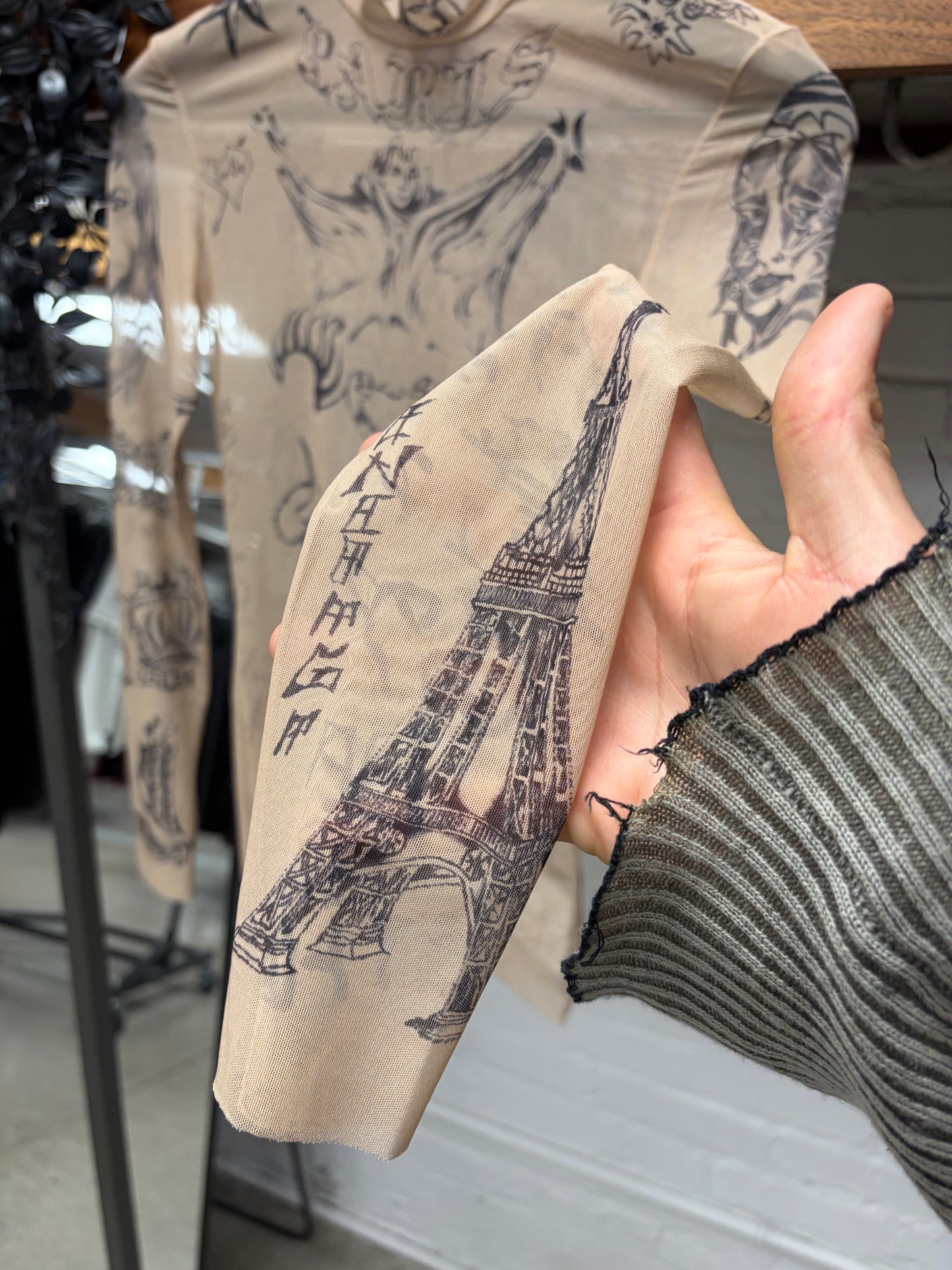 SS2024 Balenciaga ‘Tattoo’ Skin Tone Sheer Mesh Long Sleeve Shirt