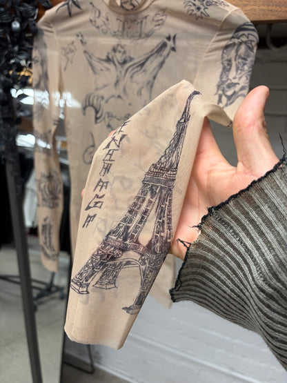 SS2024 Balenciaga ‘Tattoo’ Skin Tone Sheer Mesh Long Sleeve Shirt