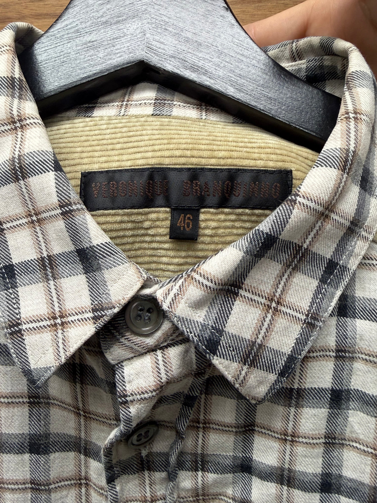 Veronique Branquinho Gingham Button Up Shirt with Corduroy Back Panel