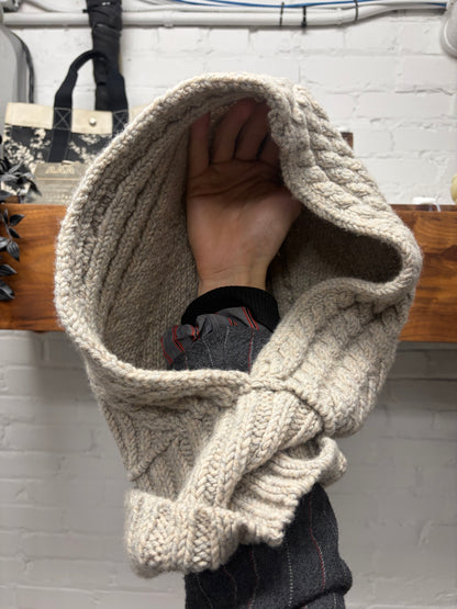 Yohji Yamamoto ‘Y’s’ Grey Cable Knit Wool Hooded Scarf