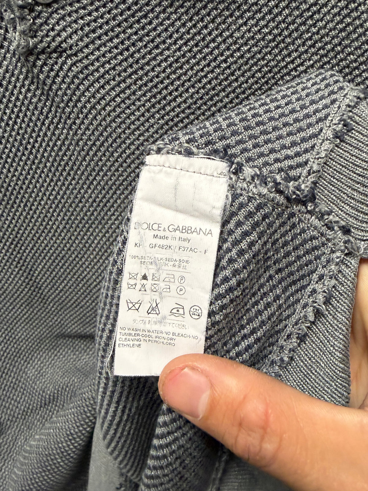 Dolce & Gabbana ‘Mainline’ Woven Grey Cotton Polo with Frayed Raw Hems
