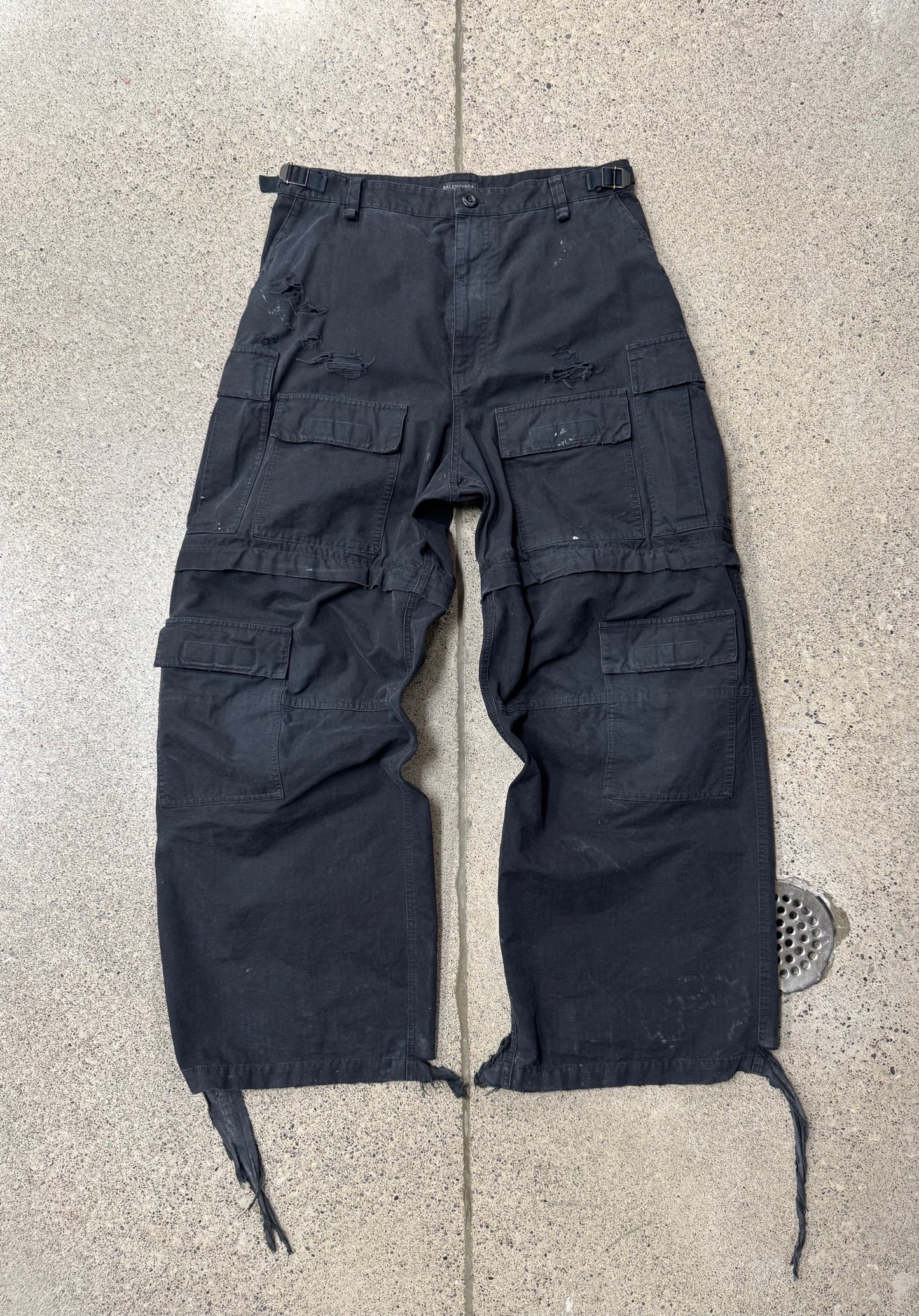 AW2023 Balenciaga Distressed Convertible Black Cargo Pants