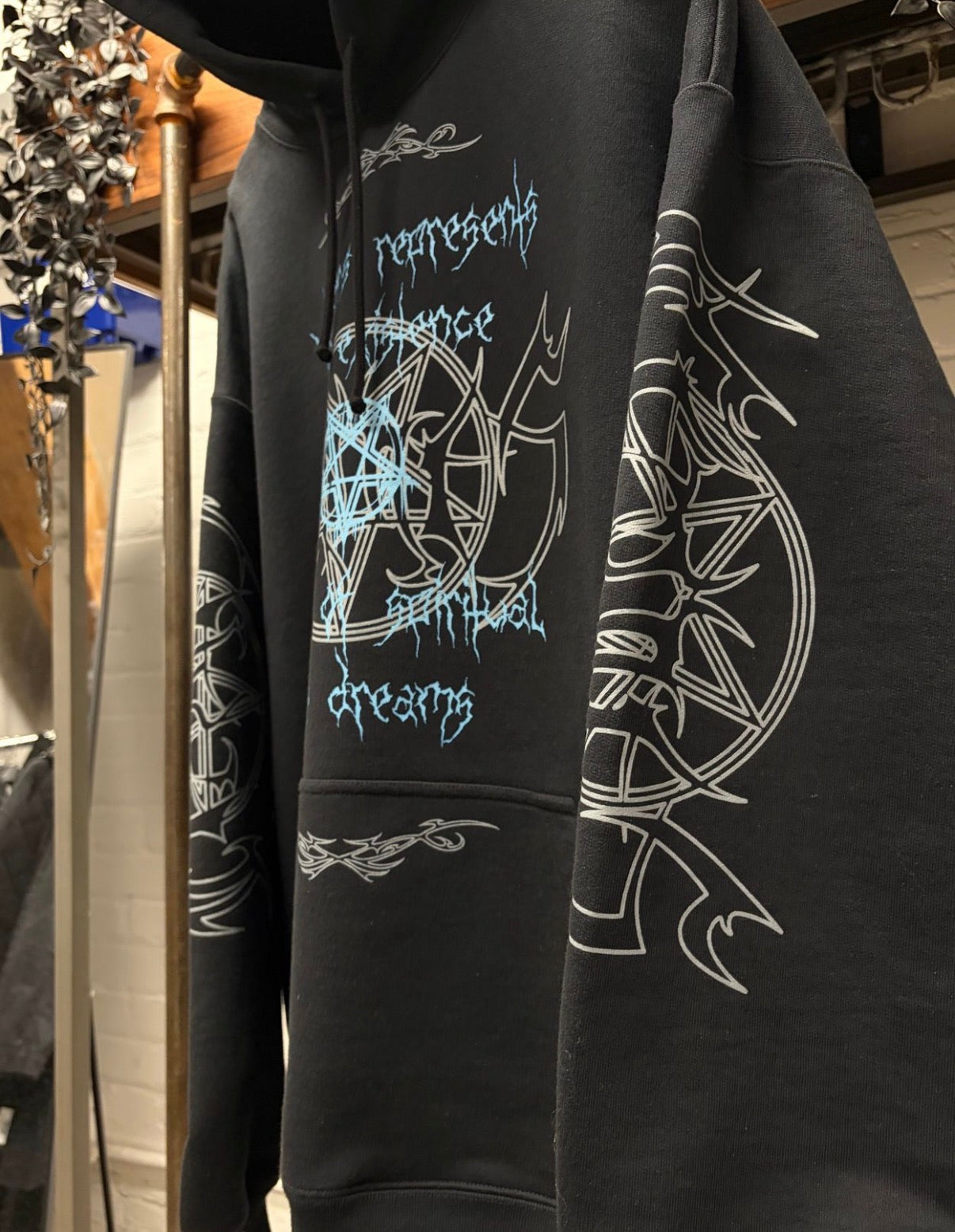 SS2022 Vetements ‘Vital Existence’ Gothic Logo Black Terry Cotton Hoodie