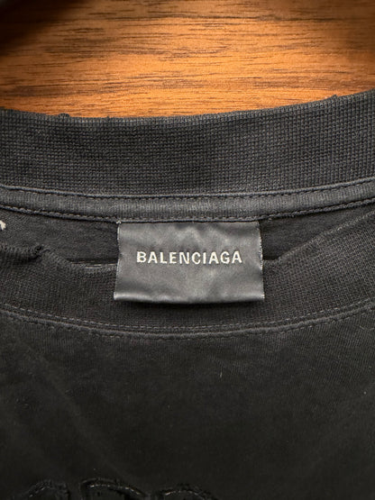 AW2025 Balenciaga ‘Emo Team’ Distressed Black Logo T-Shirt