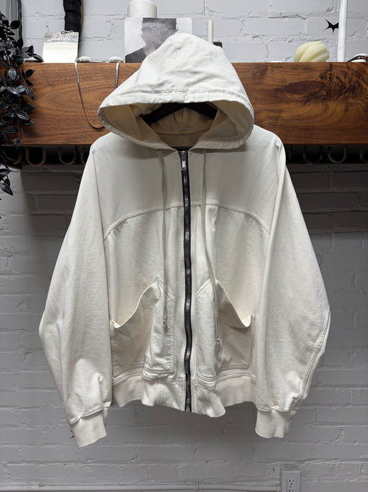 SS2022 Rick Owens ‘Fogachine’ Natural White Zip Up Hoodie