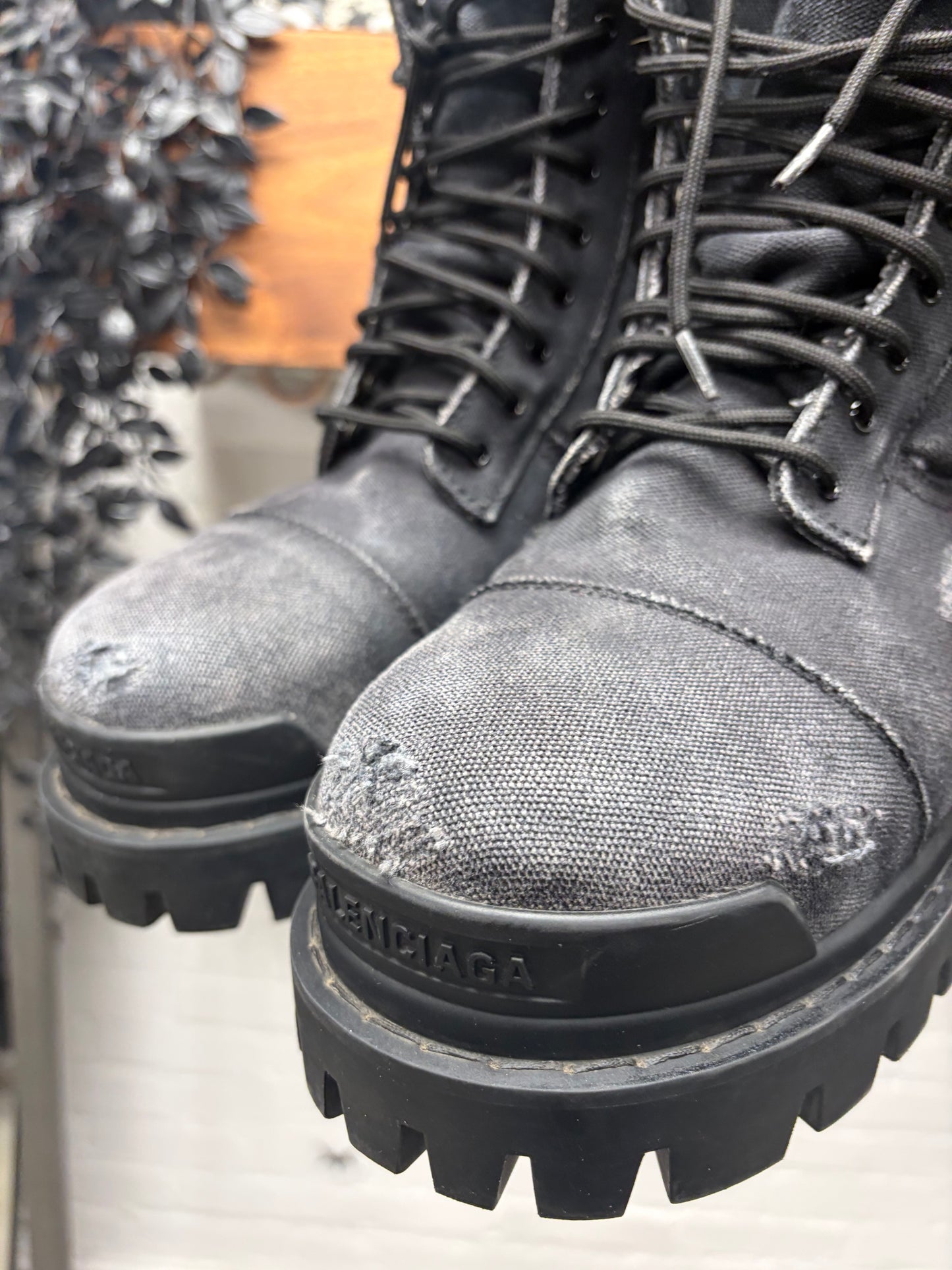 Balenciaga Distressed Canvas ‘Strike’ Combat Boots