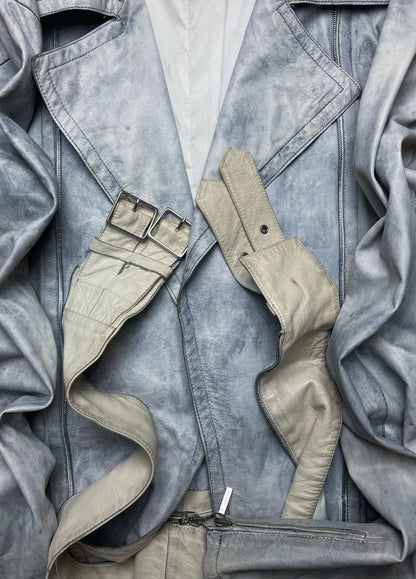 2000s Jil Sander Raw White Calfskin Leather Biker Jacket