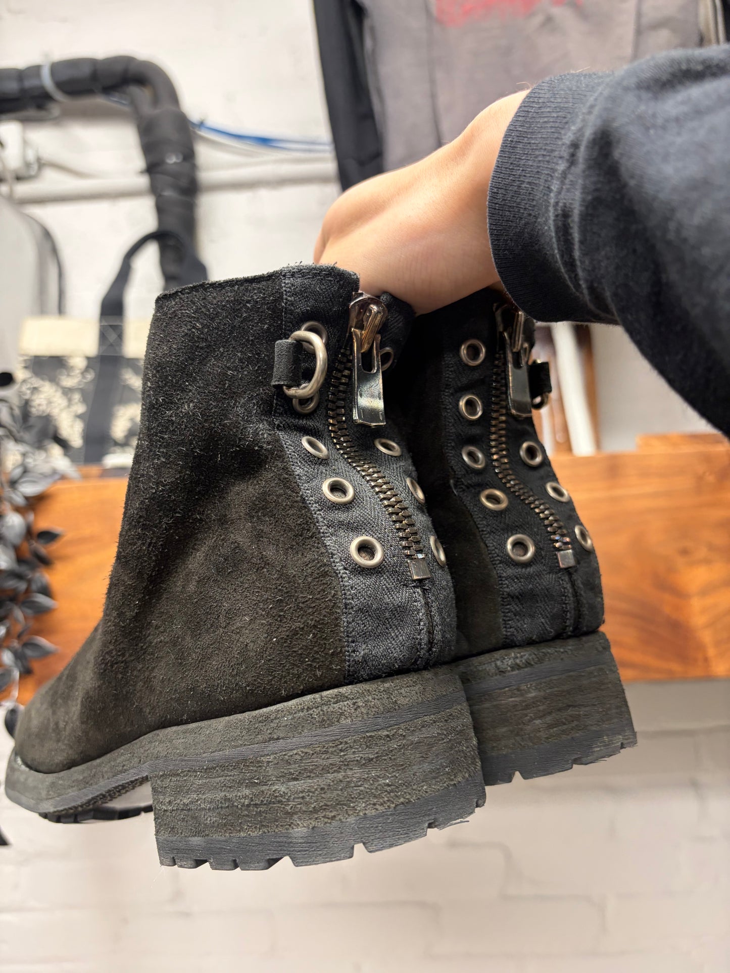 SS2025 Guidi x Undercover ‘UC1E4F401’ Eyelet Back-Zip Suede Ankle Boots