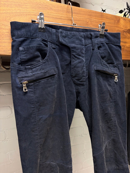 Balmain Indigo Blue Corduroy Biker Skinny Jeans