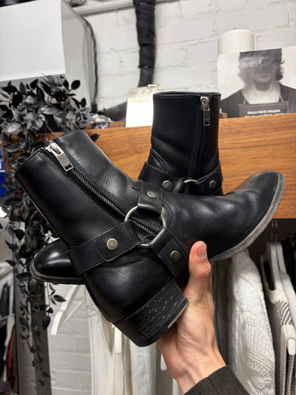 Saint Laurent Black Leather ‘Wyatt’ Harness Pointed Toe Boots
