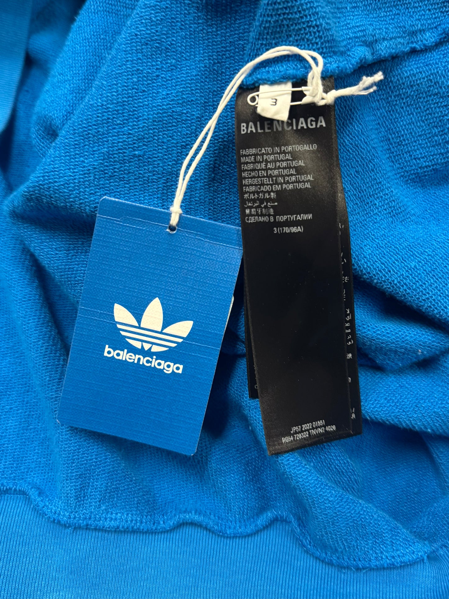 2022 Balenciaga x Adidas ‘3 Stripes’ Blue Pullover Hoodie