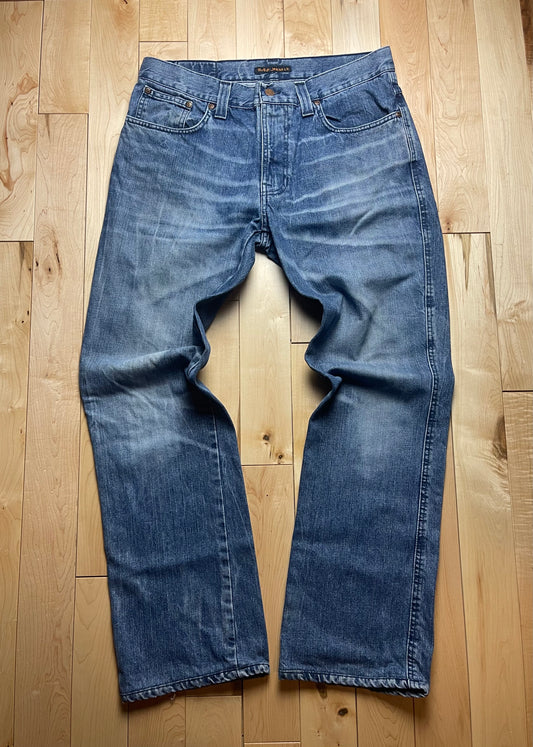 Nudie Jeans Organic Cotton Washed Blue Bootcut Denim