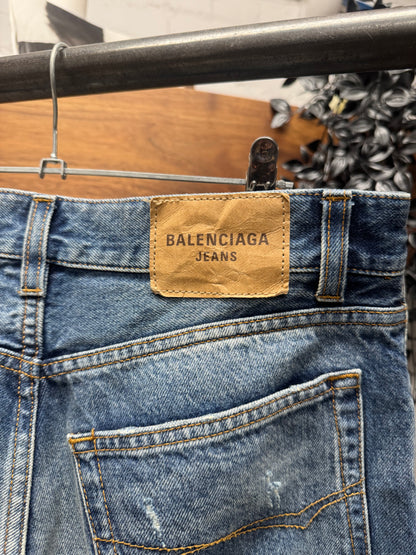 2021 Balenciaga Washed Blue ‘Heelbite’ Bootcut Denim