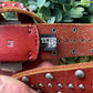 Tornado Mart Studded Silver Buckle Red Leather Belt