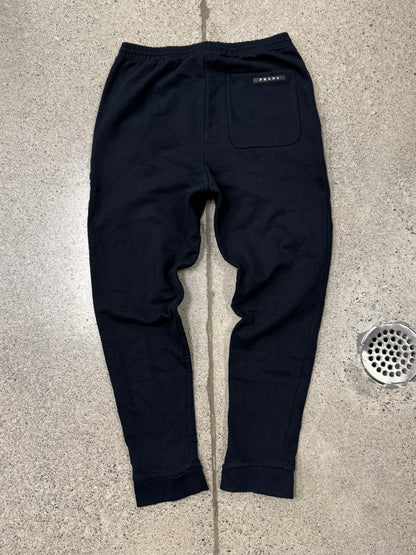 Prada Mainline Stripe Logo Black Cotton Sweatpants