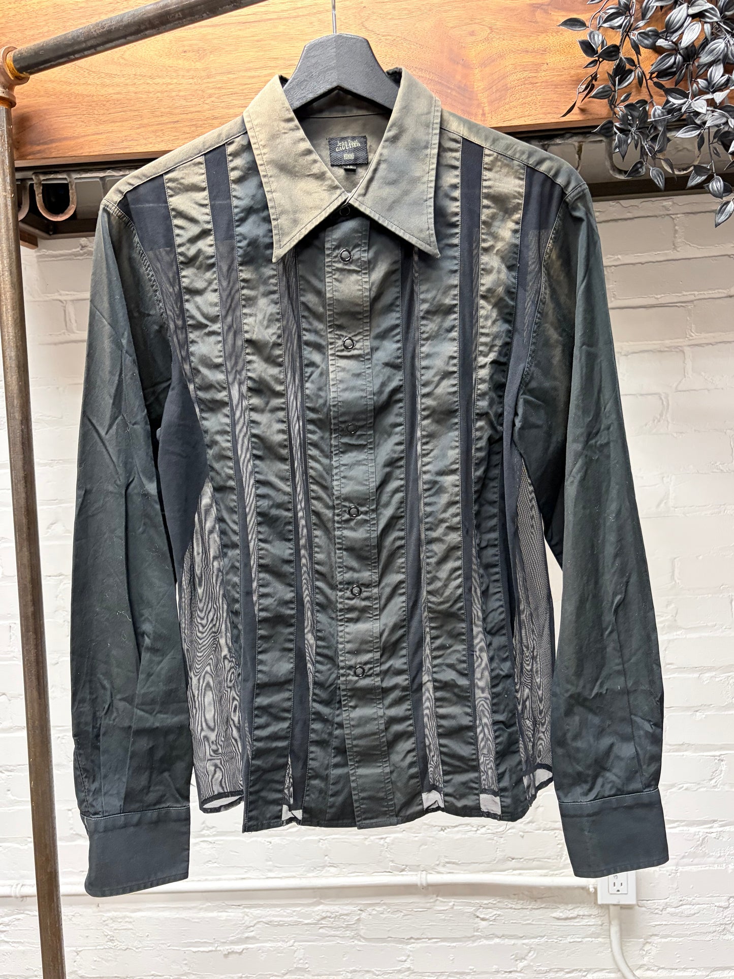 Vintage Jean Paul Gaultier Homme ‘Sheer Cutout’ Striped Button Down Shirt