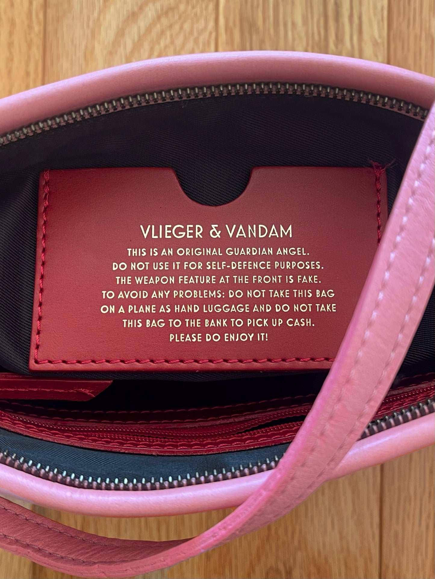 Vlieger & Vandam Pink Leather ‘Gun’ Guardian Angel Crossbody Bag.