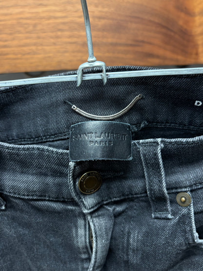 Saint Laurent ‘D03’ Washed Black Repaired Black Skinny Jeans