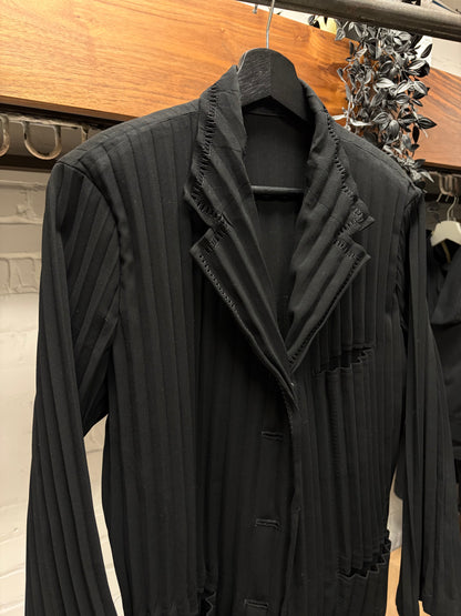 Issey Miyake Pleated Black Slim Cut Button Snap Blazer