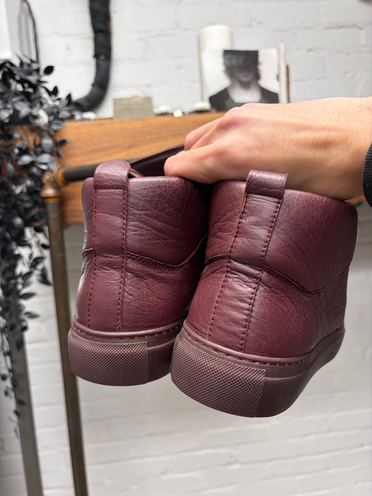 Balenciaga ‘Arena’ Oxblood Red Leather High Top Sneakers