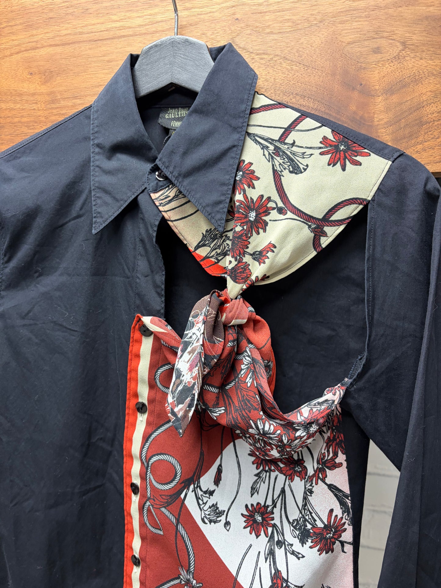 Vintage Jean Paul Gaultier Silk Scarf/Button Up Hybrid Shirt