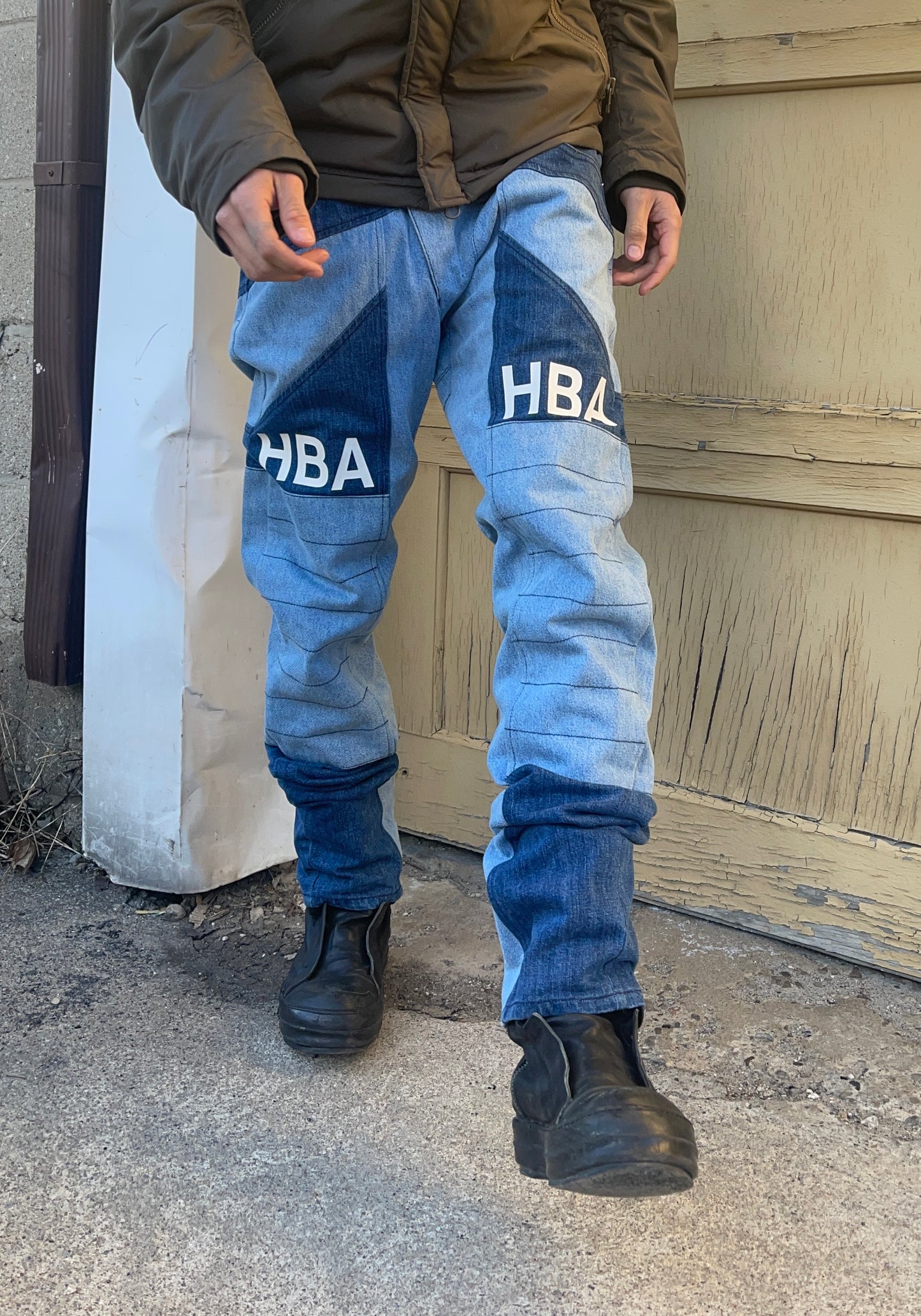 Spring Summer 2014 ‘HBA’ Logo Panelled Blue Patchwork Denim