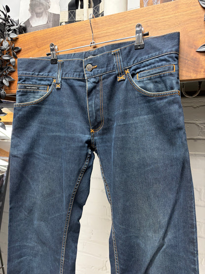 2000s Dolce & Gabbana Raw Washed Blue Bootcut Denim