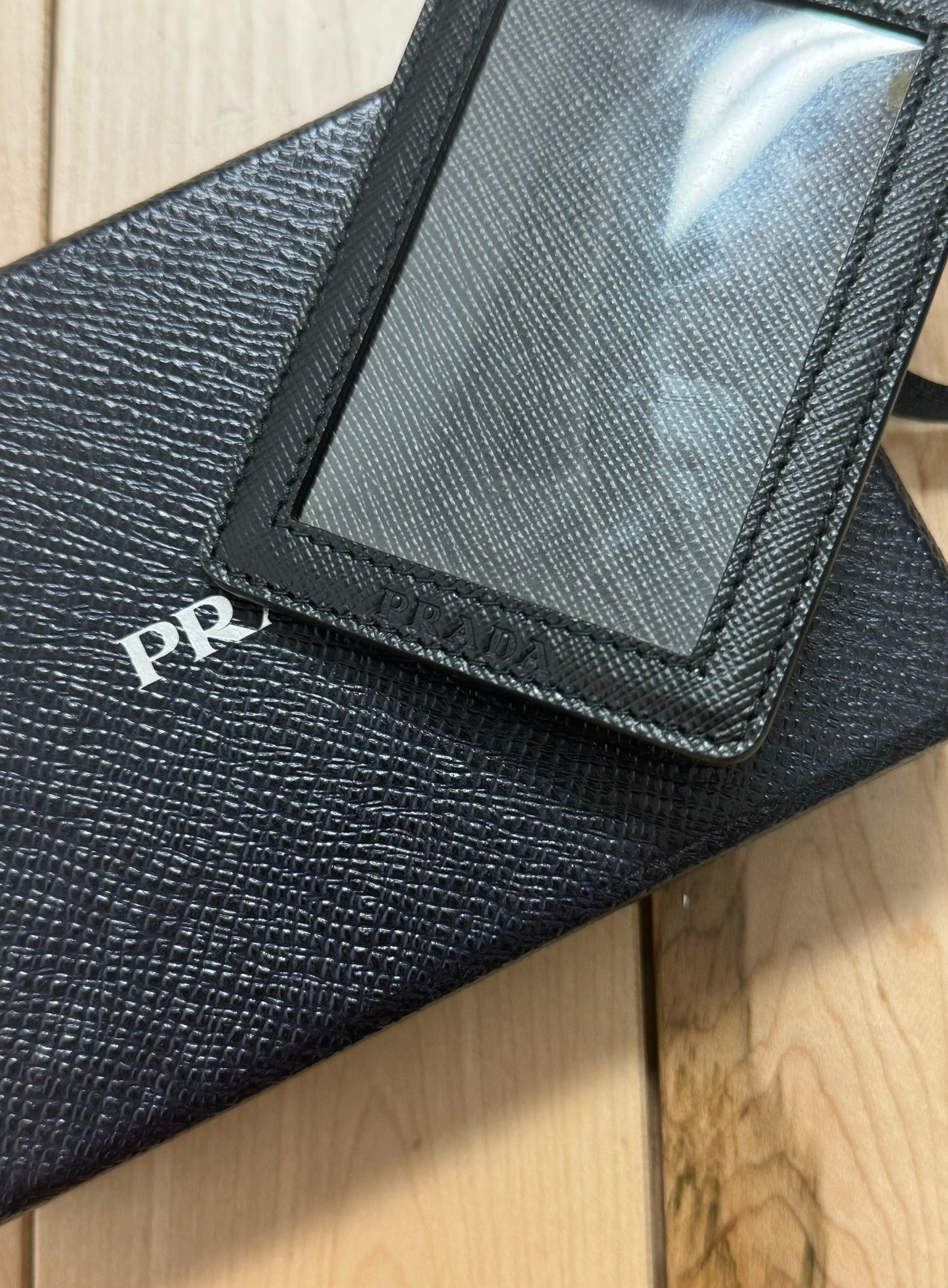 2018 Prada Saffano Leather ID Holder + Lanyard