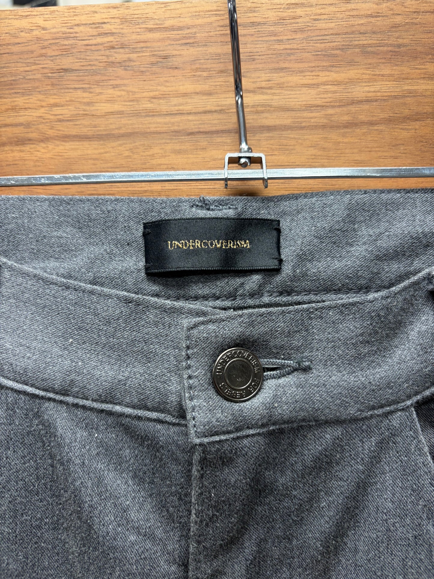 SS2014 Undercover ‘God Dog’ Embroidered Text Grey Skinny Jeans