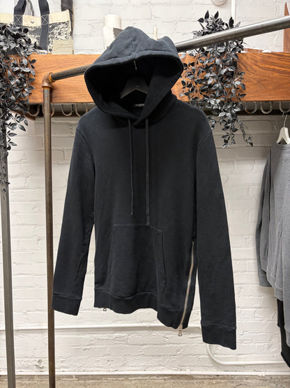 Balmain Classic Black Cotton ‘Side-Zip’ Pullover Hoodie