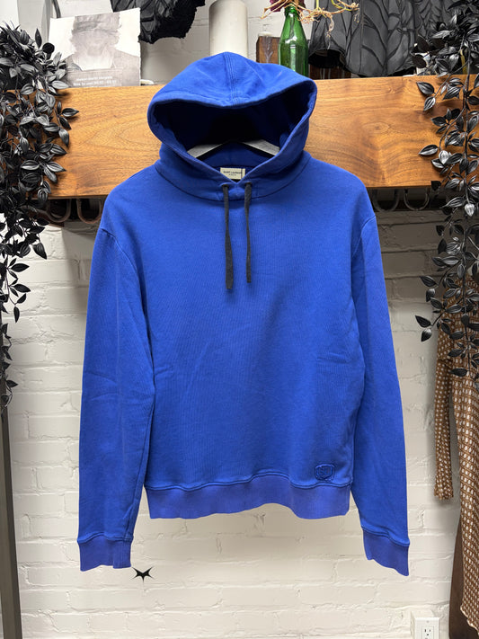 2017 Saint Laurent ‘SL’ Embroidered Crest Logo Blue/Black Pullover Hoodie