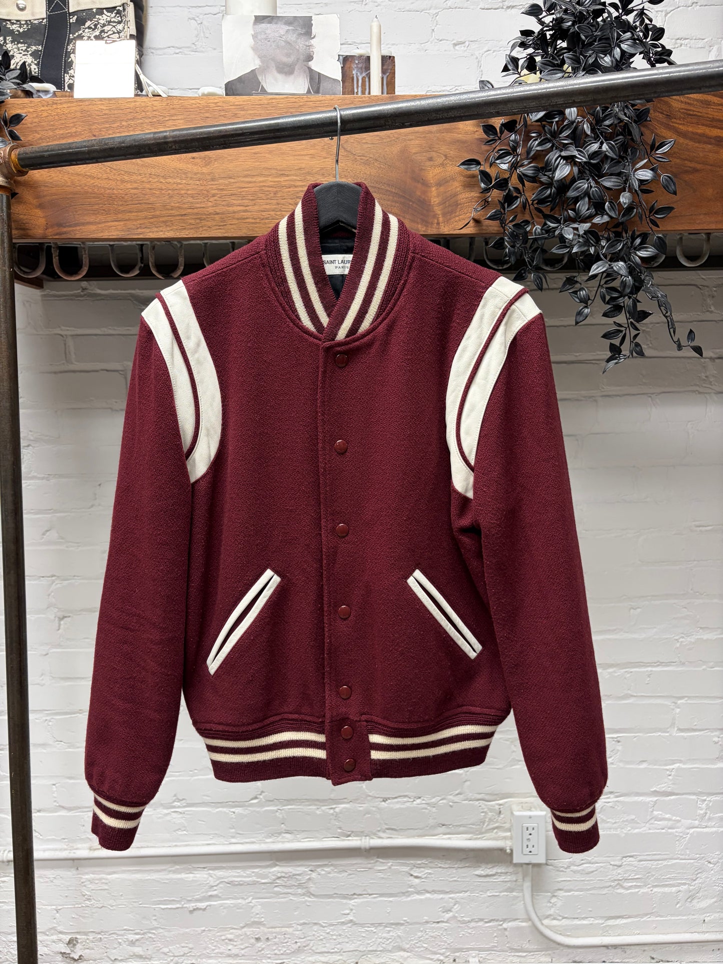 AW2019 Saint Laurent ‘Teddy’ Leather/Wool Bomber Jacket