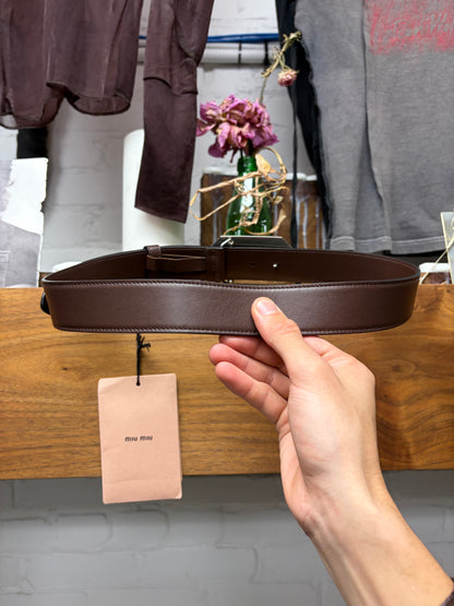 Miu Miu Brown Calfskin Leather ‘Metallic Plaque’ Octagonal Buckle Belt