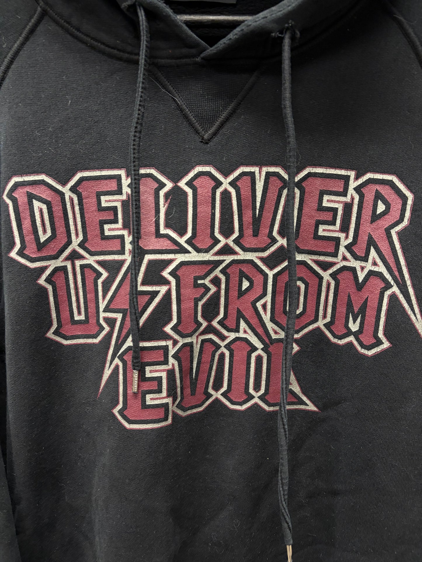 Dsquared2 ‘Deliver Us From Evil’ Metal Logo Black Pullover Hoodie