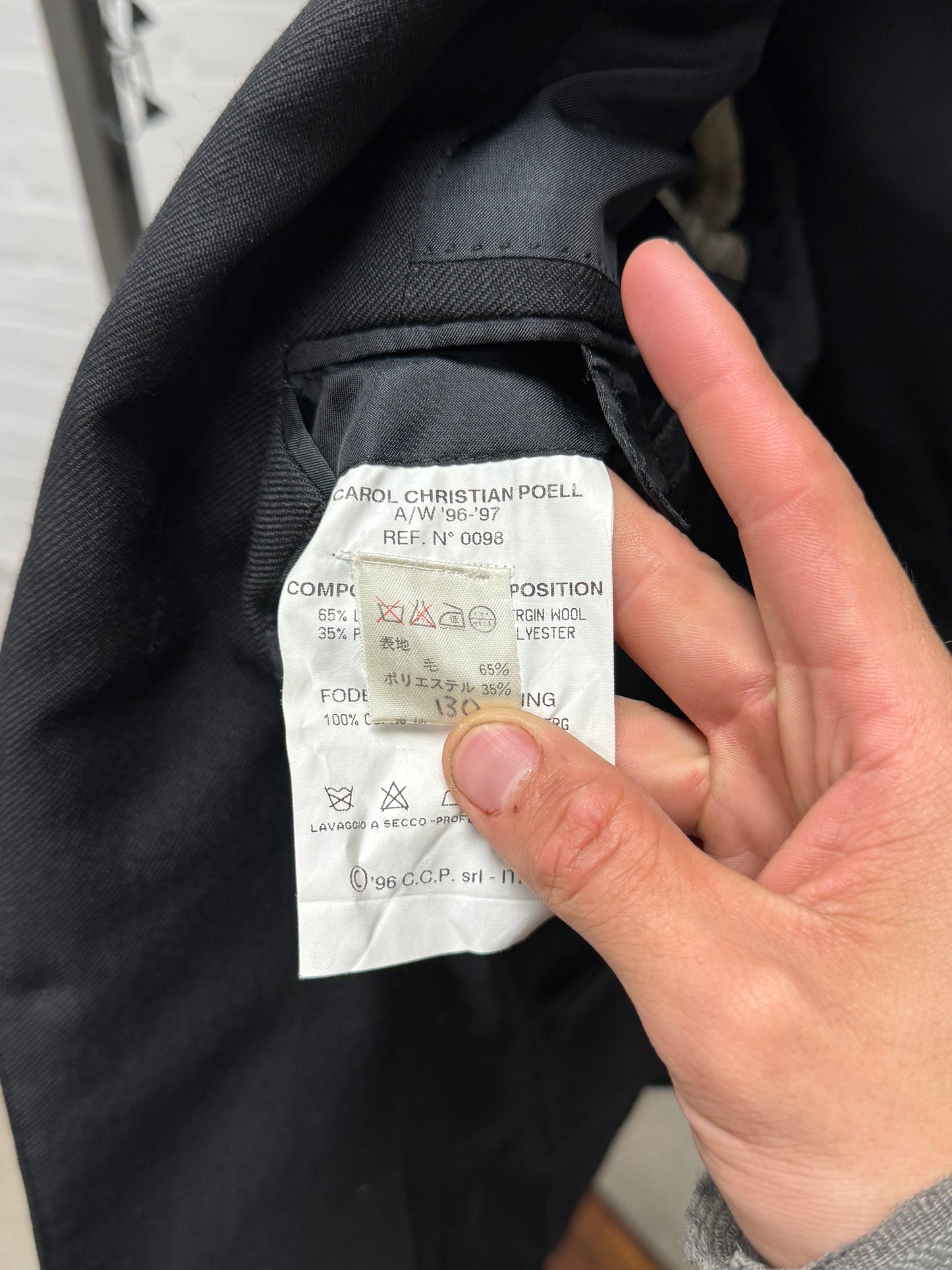 AW1996 Carol Christian Poell ‘0098’ Black ‘Tuxedo Slit’ Wool Blazer