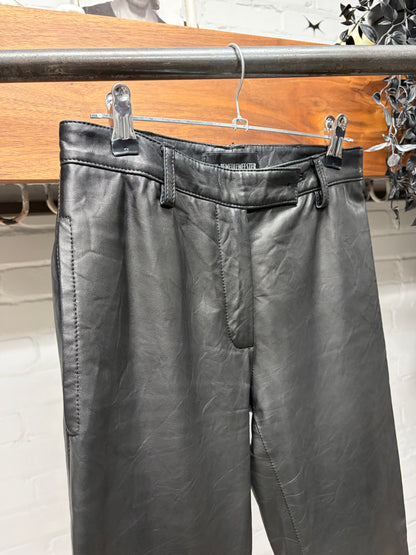 Ann Demeulemeester Black Leather Slim Cut Trousers