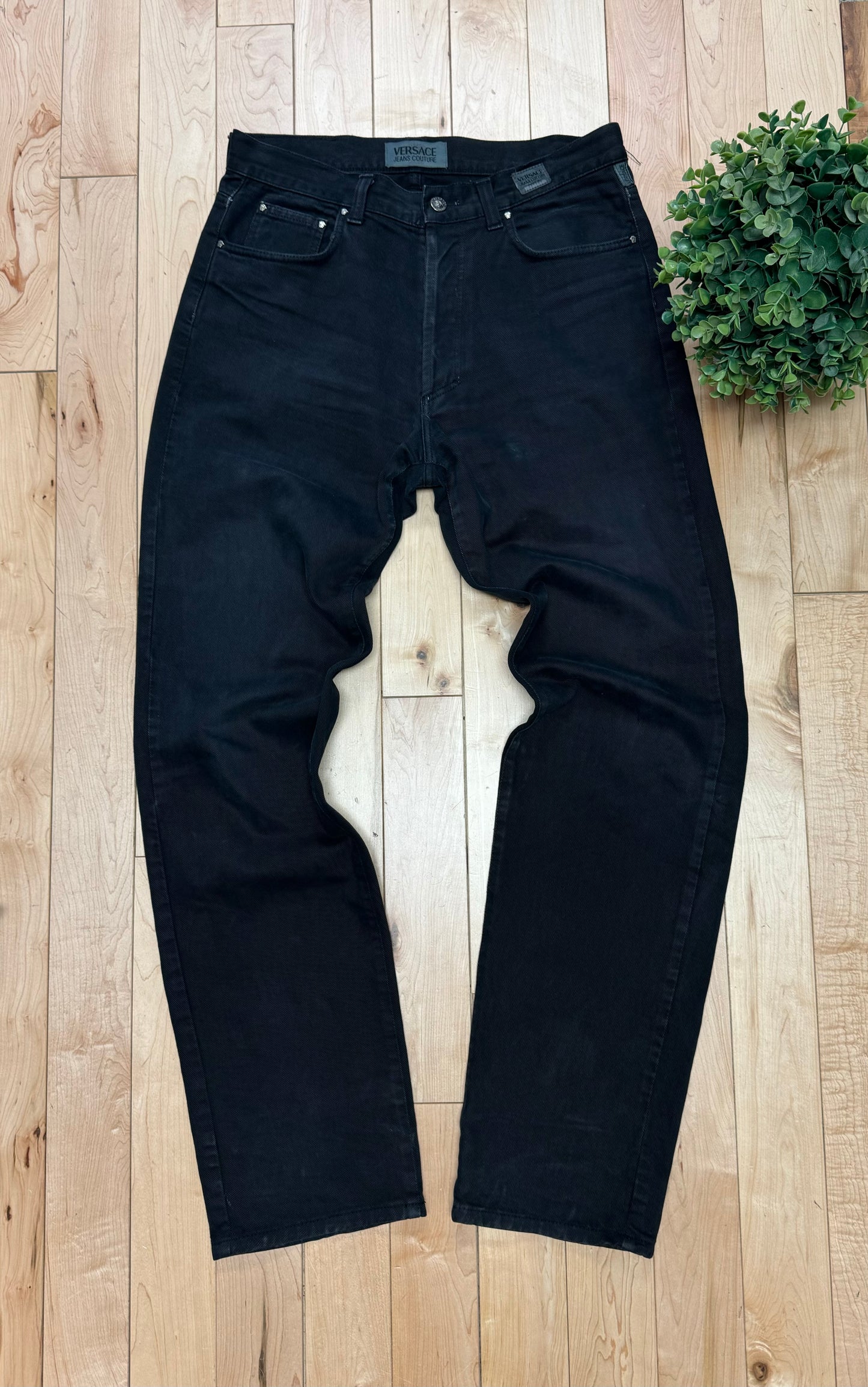 1990s Versace Jeans Black Wide Leg Denim