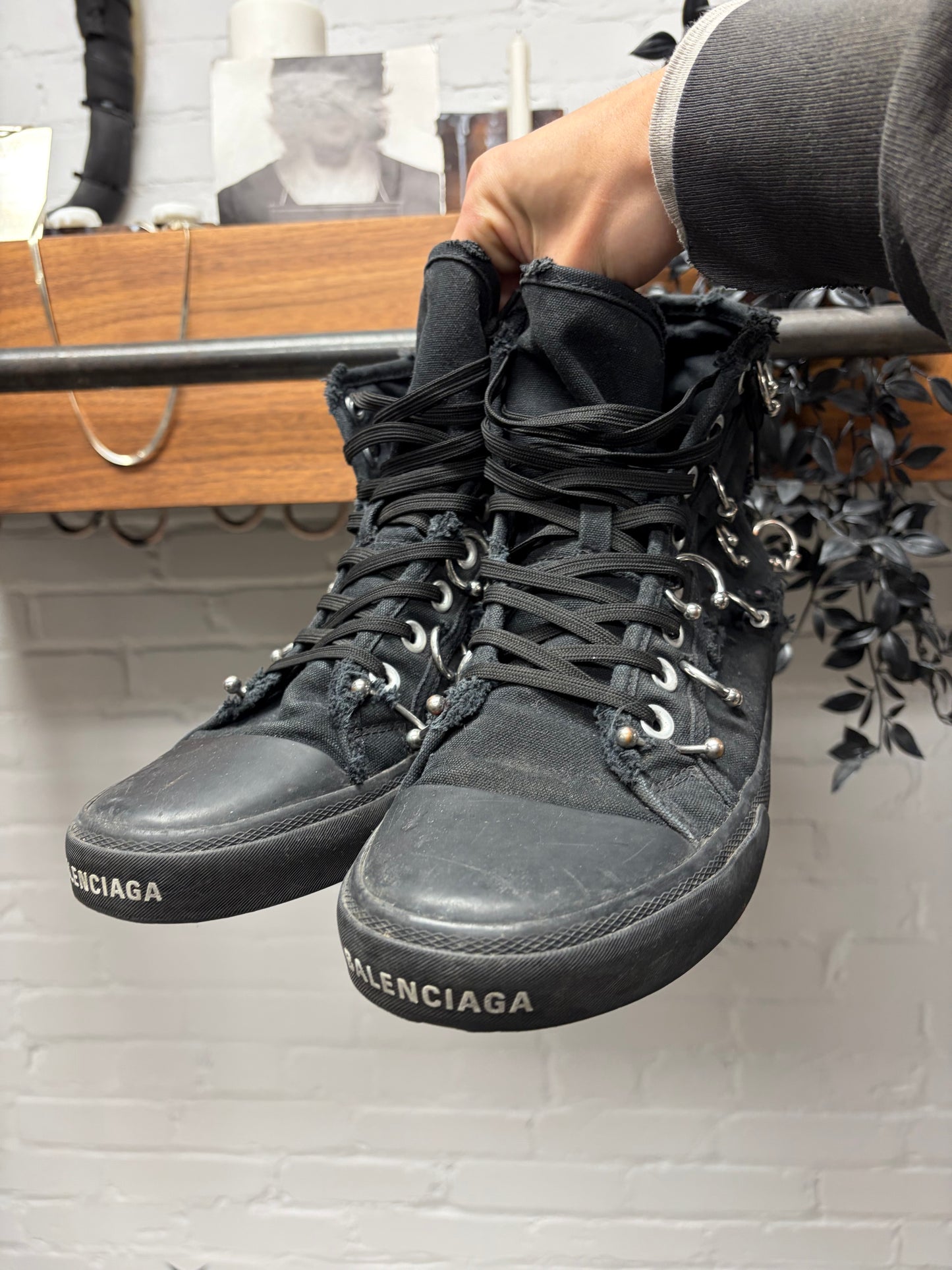 Balenciaga ‘Piercing’ Paris Black Canvas High Top Sneakers