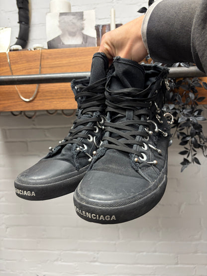 Balenciaga ‘Piercing’ Paris Black Canvas High Top Sneakers