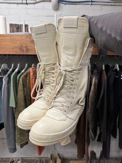 Rick Owens ‘Cargobasket’ Milk/White Leather High Top Sneakers