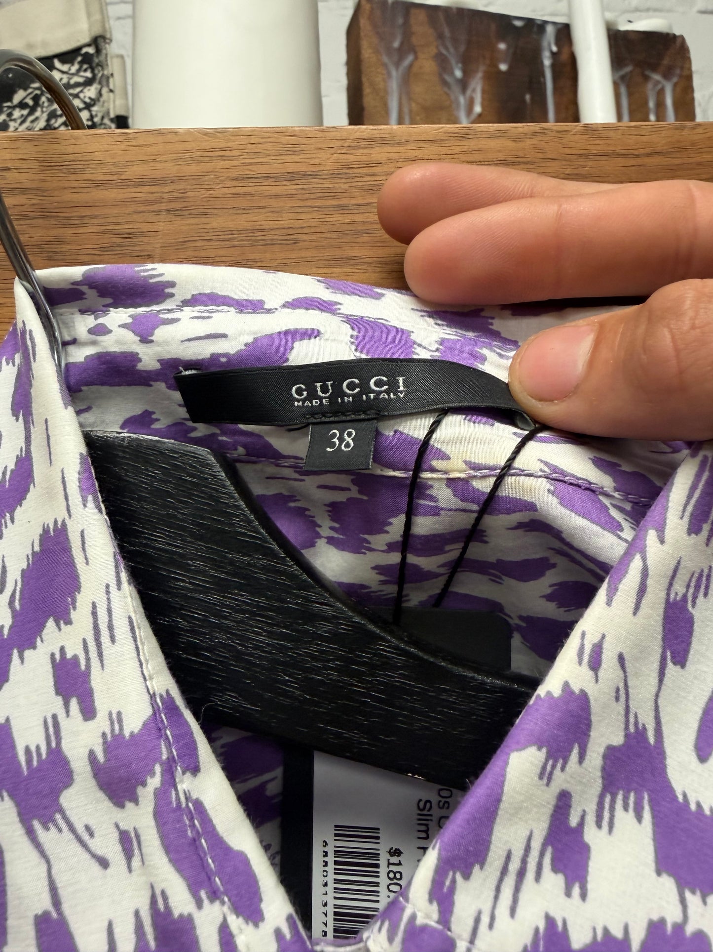 2000s Gucci Purple Leopard Print Slim Fit Button Up Shirt