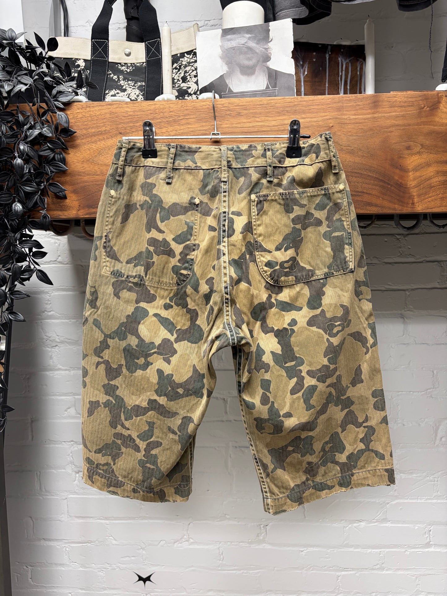 Kapital Repaired Camoflage Denim Boro Shorts